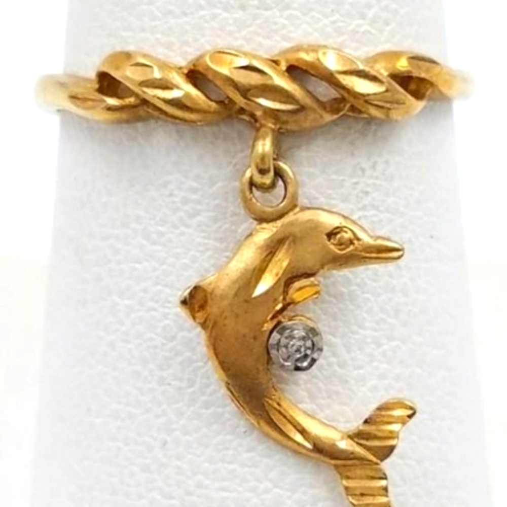 10K Gold Diamond Accent Dolphin Ring